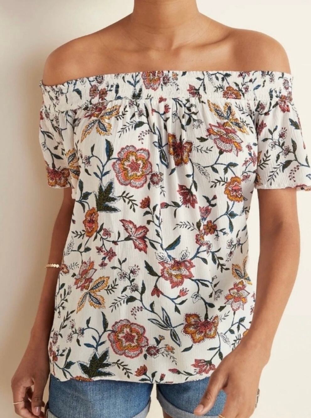 Old Navy Blouse Women’s Size XS Peasant Floral Short Sleeve Top Boho NEW